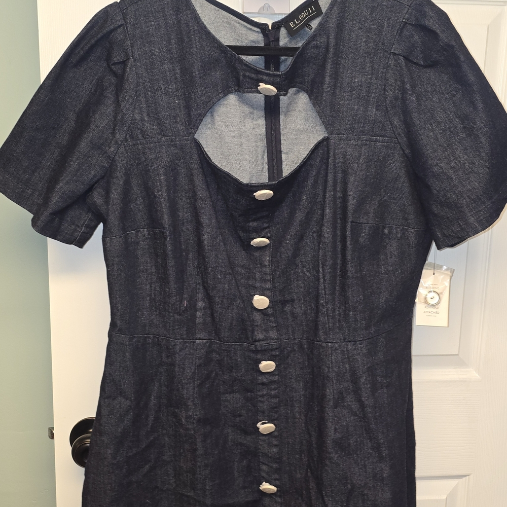 Eloquii Indigo Denim Button-Front Dress with Cutout